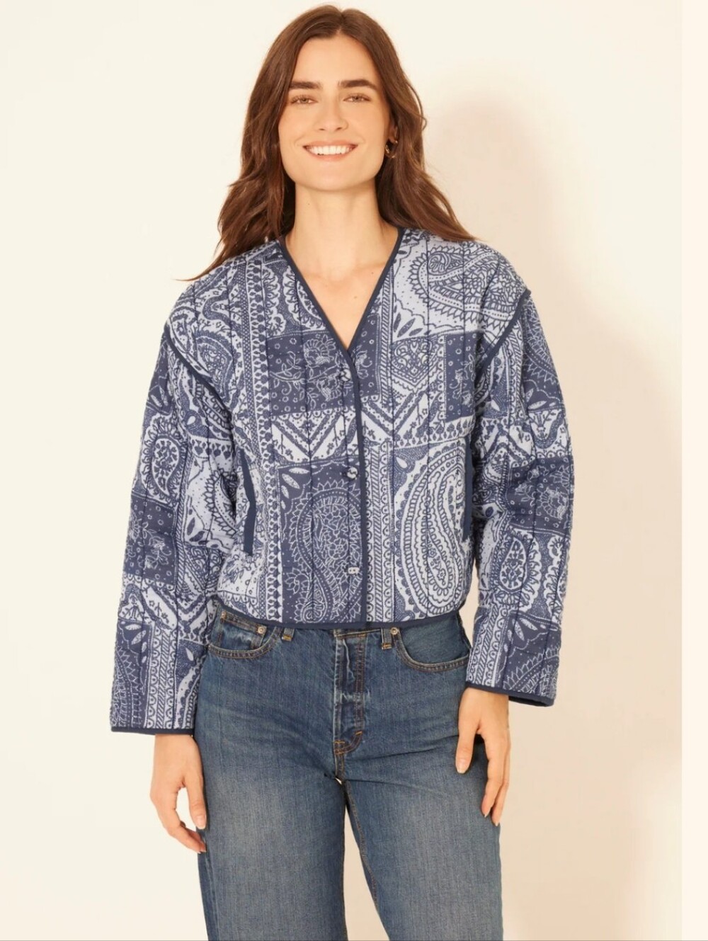Bila Deep Navy Relaxed Quilted Sweater